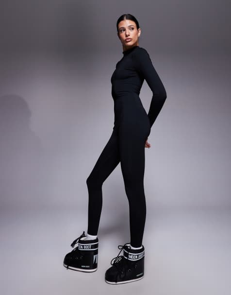 4505 Tall Ski fleece back base layer long sleeve unitard with thermal treatment in black - view 1
