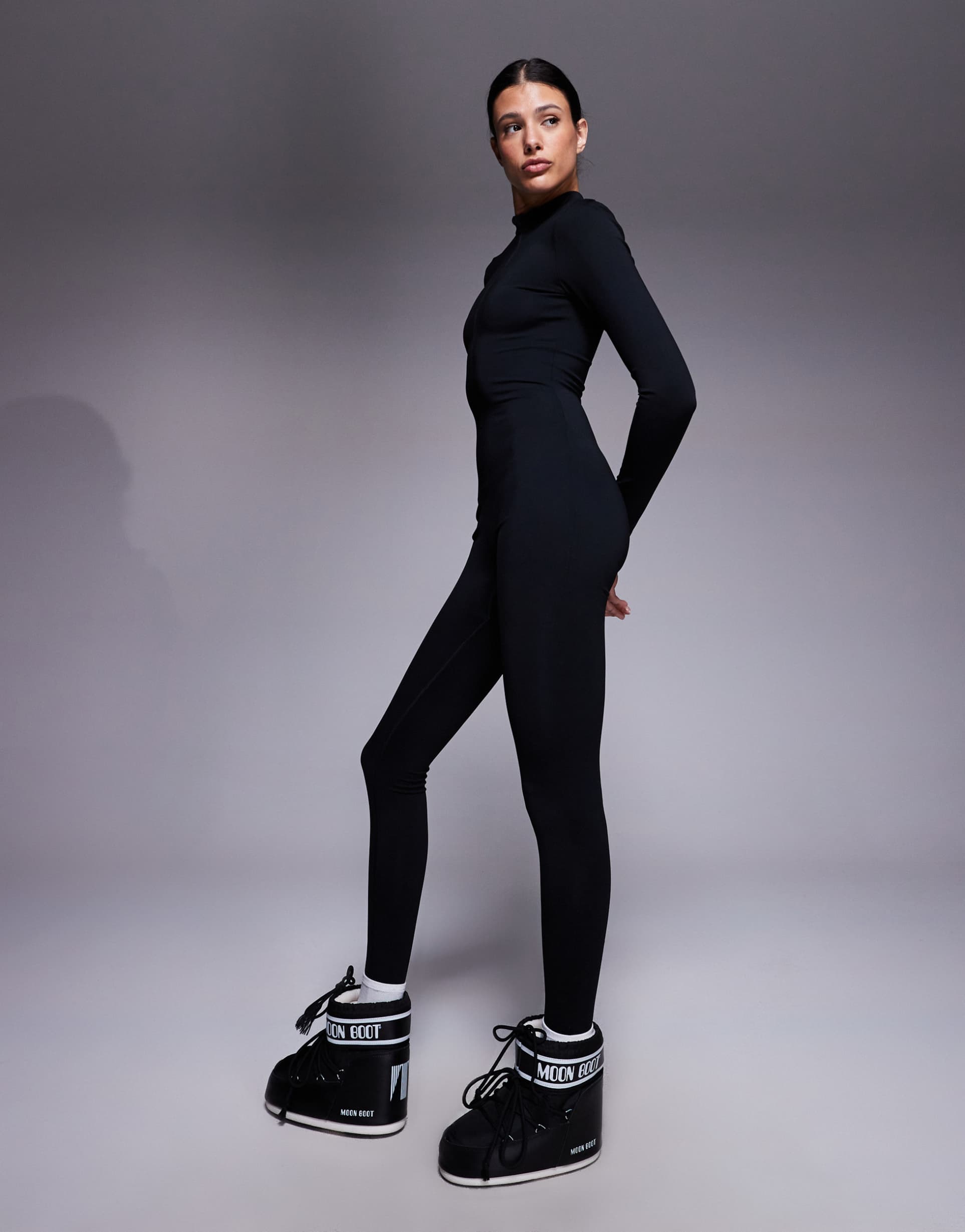 4505 tall ski fleece back base layer long sleeve unitard with thermal treatment in black