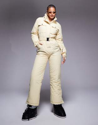 4505 4505 Tall Ski retro belted ski suit with funnel neck in buttermilk-Yellow