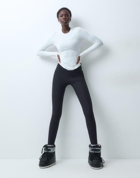 4505 Tall Ski-Thermo-Ripp-Leggings mit Fleece-Innenseite als Baselayer in Schwarz - view 1