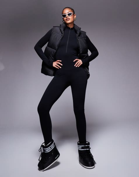 4505 Tall Ski Top seamless thermal base layer catsuit in black - view 1