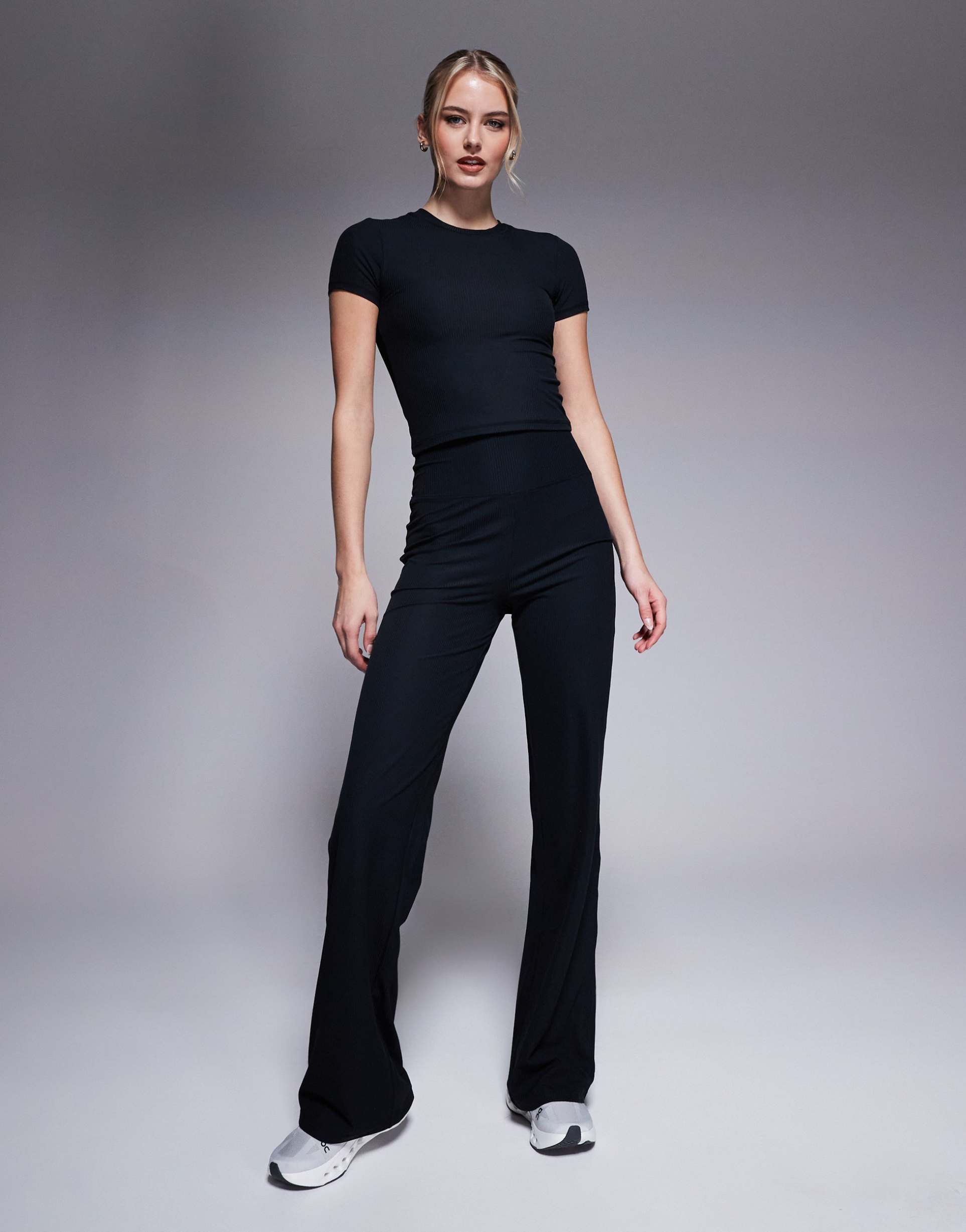 4505 tall soft touch rib knit wide leg dance pants in black