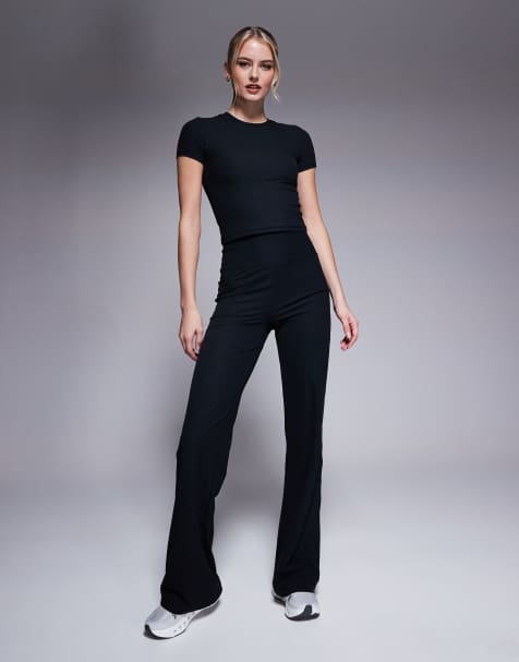 4505 Tall soft touch rib wide leg dance pant in black - view 1