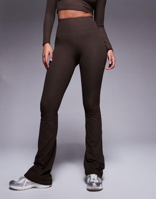 4505 Tall soft touch ribbed slim kick yoga leggings in truffle , 2 of 5