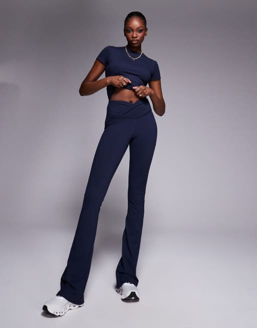 4505 Tall soft touch slim kick yoga leggings with wrap waist in midnight navy 