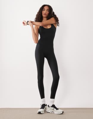 4505 Tall soft touch strappy unitard with inner bra in black