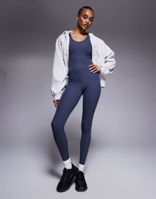 4505 Tall - Weiche, gerippte Sport-Leggings in Blaugrau mit hohem Bund