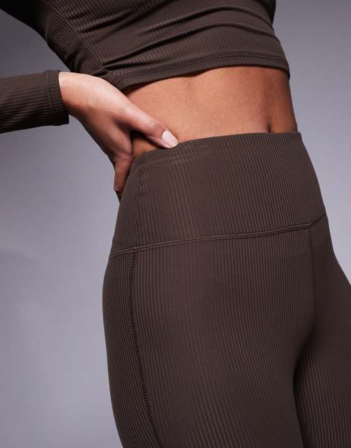 4505 - Tall - Zachte geribbelde yogalegging met kickflare pijpen in truffel , 3 van 5