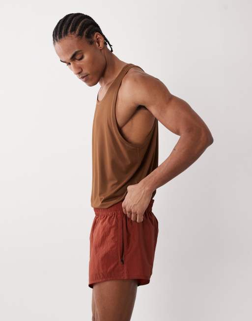 4505 technical nylon 3" training shorts with zip pockets in rust, 4 of 5