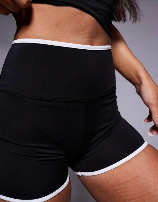 4505 Tennis 3 inch high waist booty shorts with pocket and piping in black