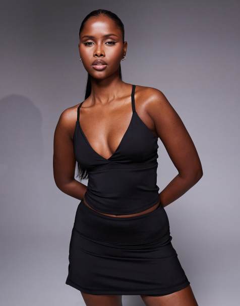 4505 Tennis active deep v cross back tank top in black  - view 1