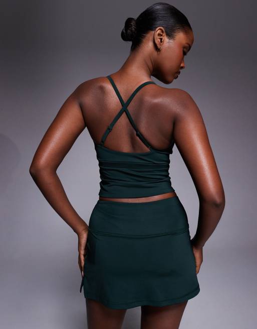 4505 Tennis active deep v cross back tank top in pine , 4 of 4