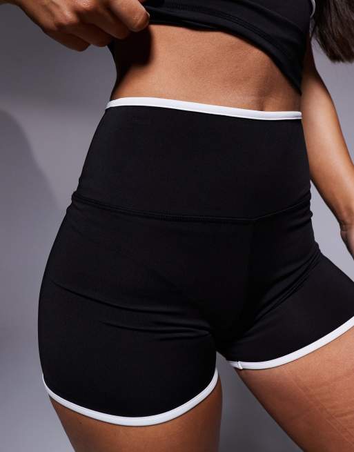 4505 - Tennis - Pantaloncini da 3“ a vita alta neri con tasca e orlo a contrasto, 4 di 5