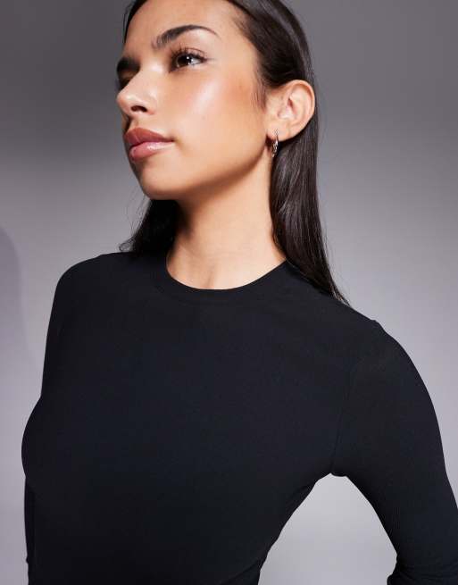 4505 thermal ribbed fleece-back base layer long sleeve sweat-wicking top in black, 3 of 4