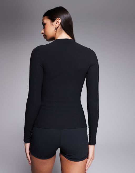 4505 thermal ribbed fleece-back base layer long sleeve sweat-wicking top in black, 4 of 4