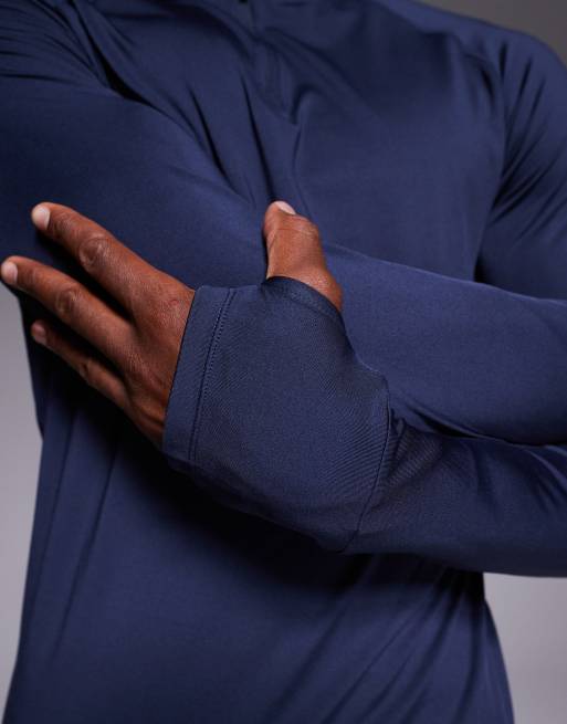 4505 - Top a maniche lunghe base layer slim fit da corsa blu navy intenso con zip corta, 5 di 5