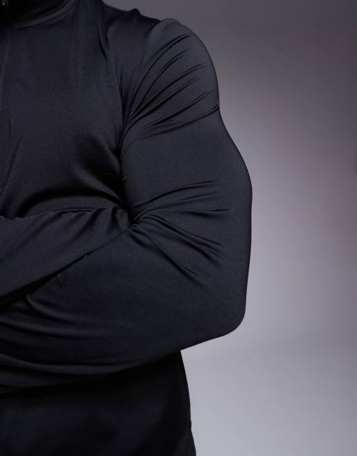 4505 - Top a maniche lunghe da allenamento nero quick dry con zip corta , 4 di 4