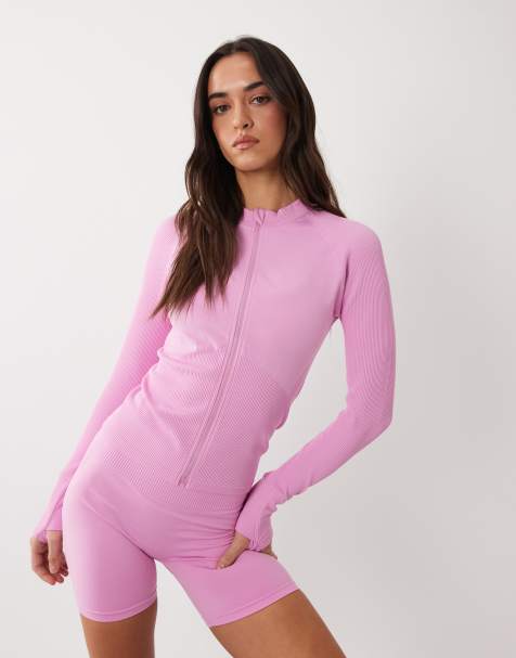 4505 - Top a maniche lunghe modellante senza cuciture color bubblegum con zip - view 1