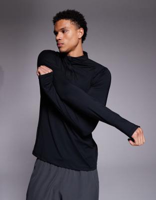 4505 - Top ajusté de running à col zippé et manches longues - Noir