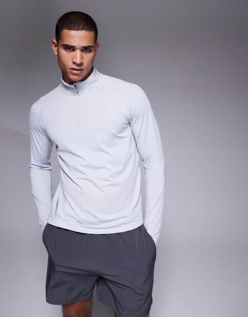 4505 - Top da allenamento quick dry a maniche lunghe grigio mélange con zip corta , 3 di 4