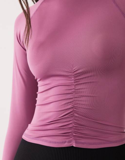 4505 top da corsa leggero con arricciatura sul davanti e maniche lunghe, berry, 2 di 4