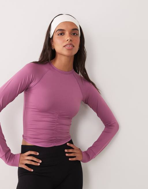 4505 top da corsa leggero con arricciatura sul davanti e maniche lunghe, berry, 3 di 4