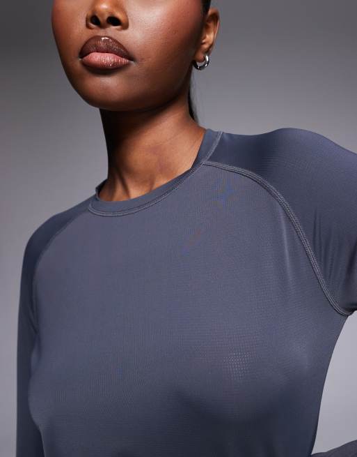 4505 - Top de course à manches longues en tulle de nylon haute performance à séchage rapide - Gris fumée, 3 de 4