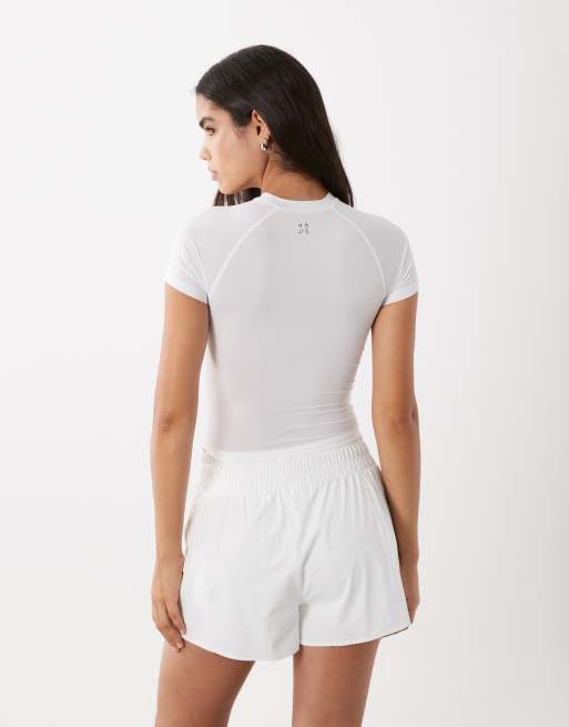 4505 - Top de running froncé devant à manches courtes en tissu léger - Blanc, 3 de 4