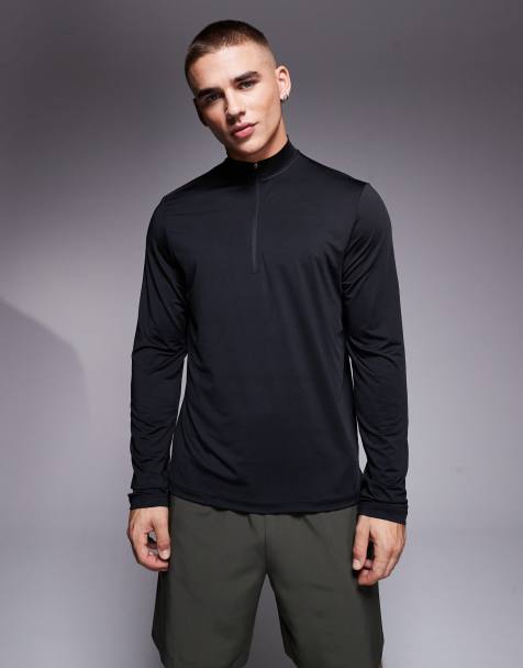 4505 - Top de sport à manches longues et col zippé en tissu séchage rapide - Noir - view 1