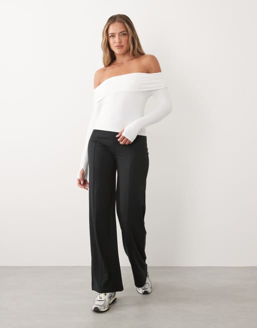 4505 - Top de yoga doux au toucher à épaules dénudées et encolure bardot - Blanc, 3 de 4