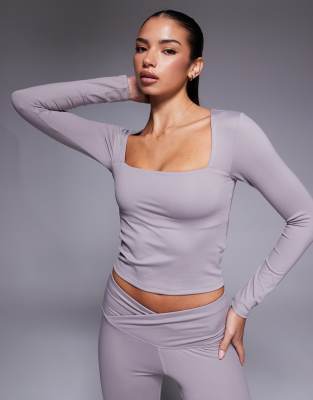 Top doux à manches longues et encolure carrée - Vison-Gris 32