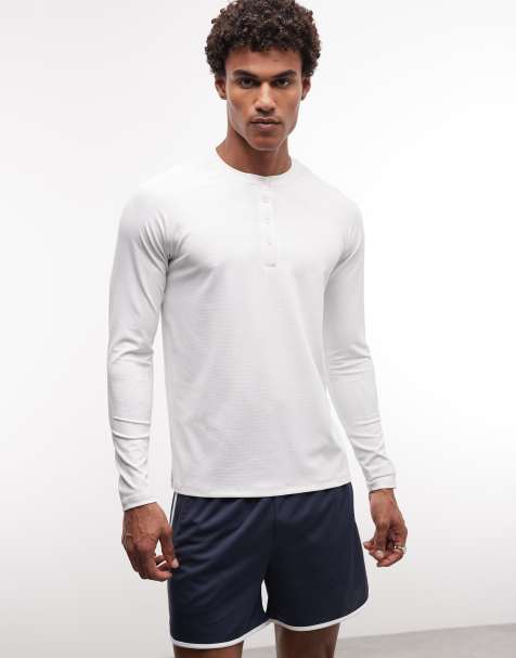 4505 - Top gaufré de sport léger à manches longues et col boutonné en tissu à séchage rapide - Blanc - view 1