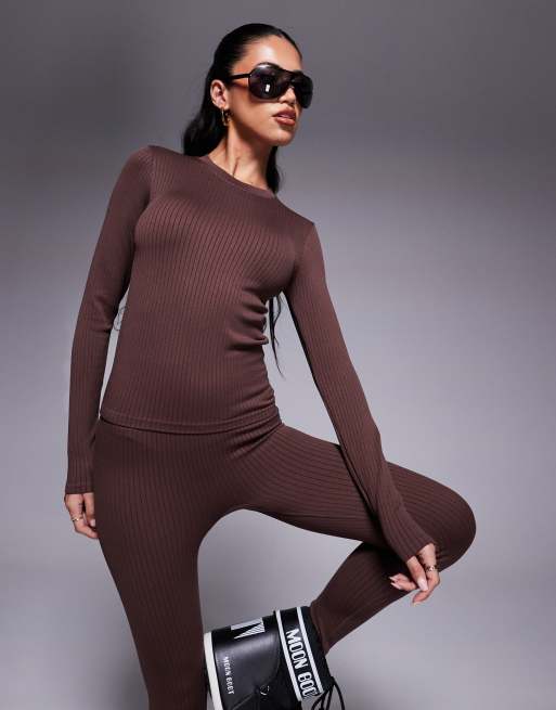 4505 - Top girocollo base layer termico da sci senza cuciture marrone 