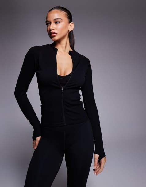 4505 - Top manches longues sans coutures effet sculptant à zip - Noir - view 1