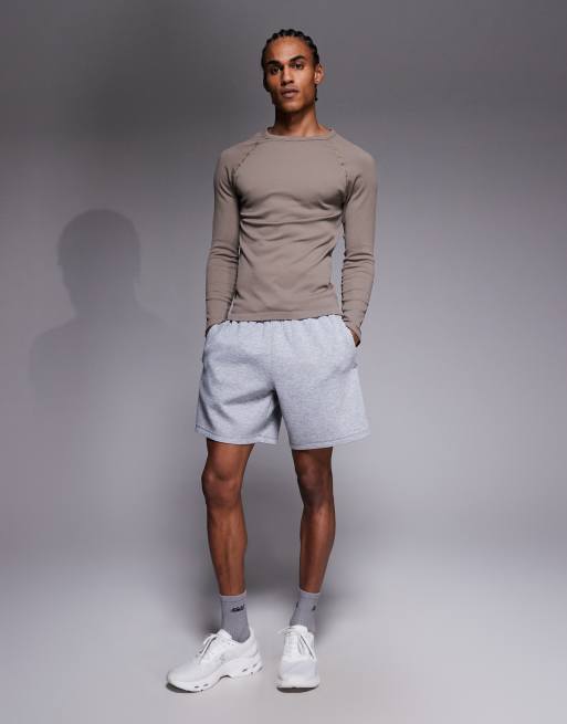 4505 - Top slim a maniche lunghe raglan a coste senza cuciture color pietra, 2 di 5