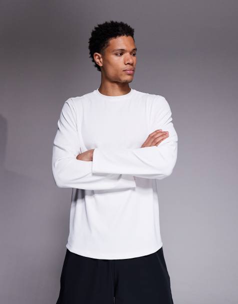 4505 - Top technique de course en tissu gaufré à manches longues et ourlet incurvé - Blanc - view 1