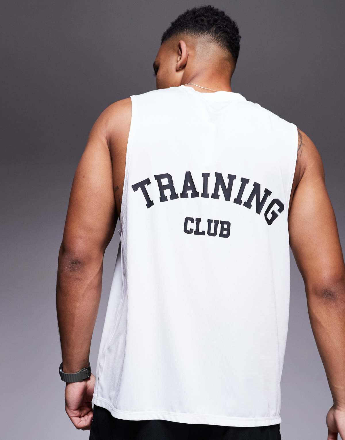 4505 Training Club back print mesh tank in white