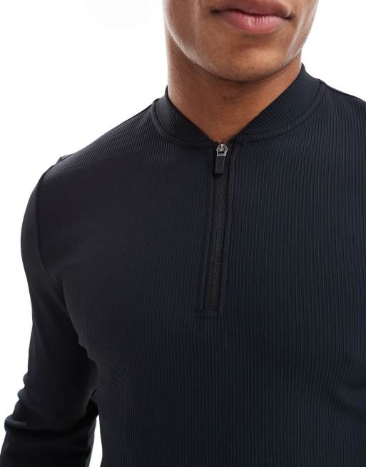 4505 Training slim fit 1/4 zip performance rib long sleeve top in black, 3 of 4