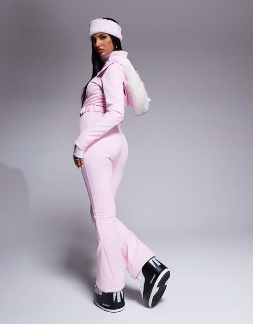 4505 Tuta da sci a zampa rosa con cappuccio in pelliccia