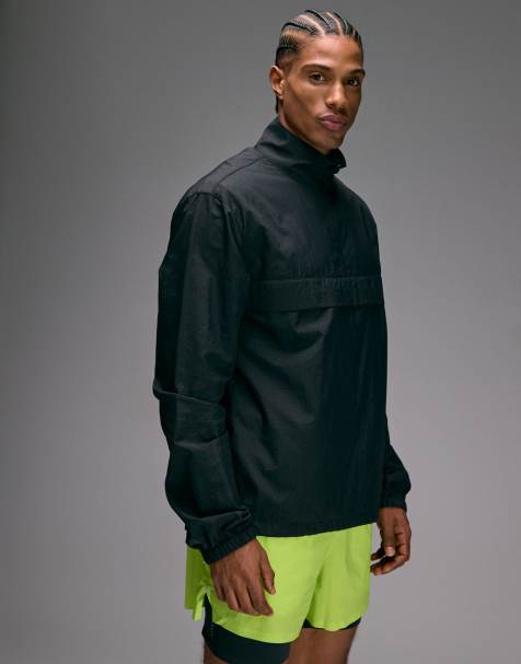 4505 ultra lightweight 1/4 zip running windbreaker with front pocket in black - view 1