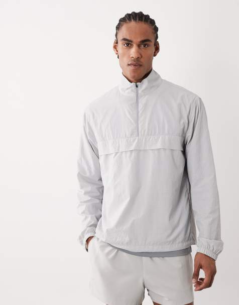 4505 – Ultraleichte Lauf-Windjacke in Dunstgrau mit kurzem Reißverschluss und Tasche vorne - view 1