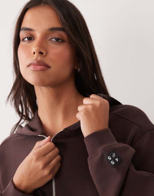 4505 ultramjuk oversized huvtröja med dragkedja i chokladbrun modalmix, 3 av 4