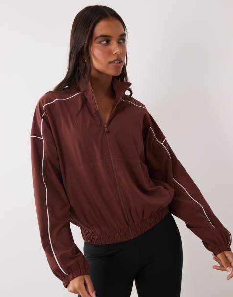 4505 veste de survêtement zippée en tissu tissé, col cheminée, avec passepoil, coloris cognac - view 1