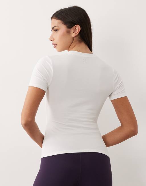 4505 – Vit, figurnära, vardaglig t-shirt i bomull med snabbtorkande finish, 3 av 4