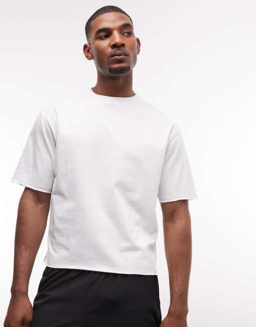 4505 – Vit, kort tränings-t-shirt i snabbtorkande bomull med råskuren fåll, 3 av 5