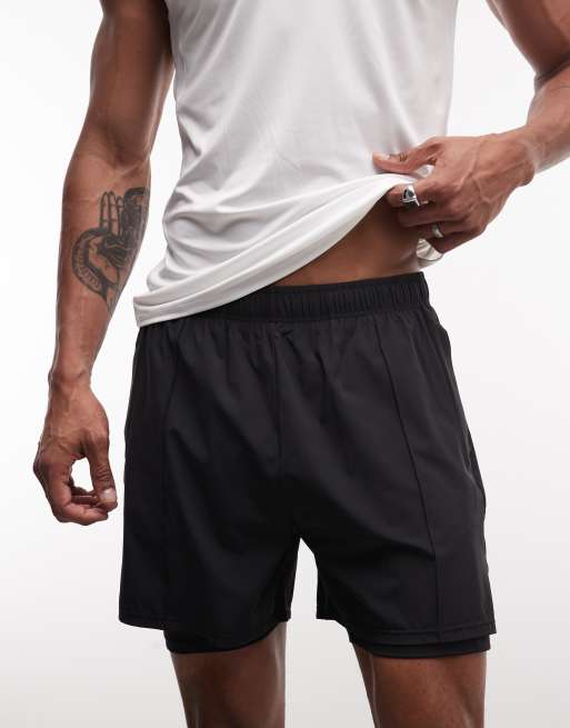 4505 vævede 5'' 2-i-1 tennis-shorts med lægdetalje og boldlomme i sort, 3 af 5