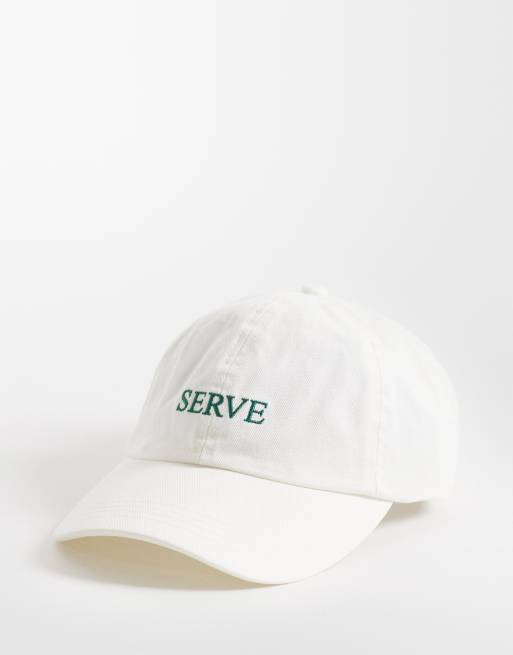 4505 washed cotton cap with tennis embroidery in vintage white