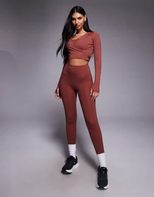 4505 - Weiche Cropped-Yoga-Leggings in der Farbe Spice mit hohem Bund-Orange