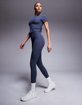 4505 - Weiche, gerippte Sport-Leggings in Blaugrau mit hohem Bund
