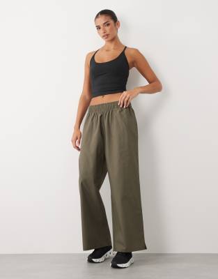 4505 Wide Leg Cotton Ripstop Lifting Pants With Zip Pockets In Green